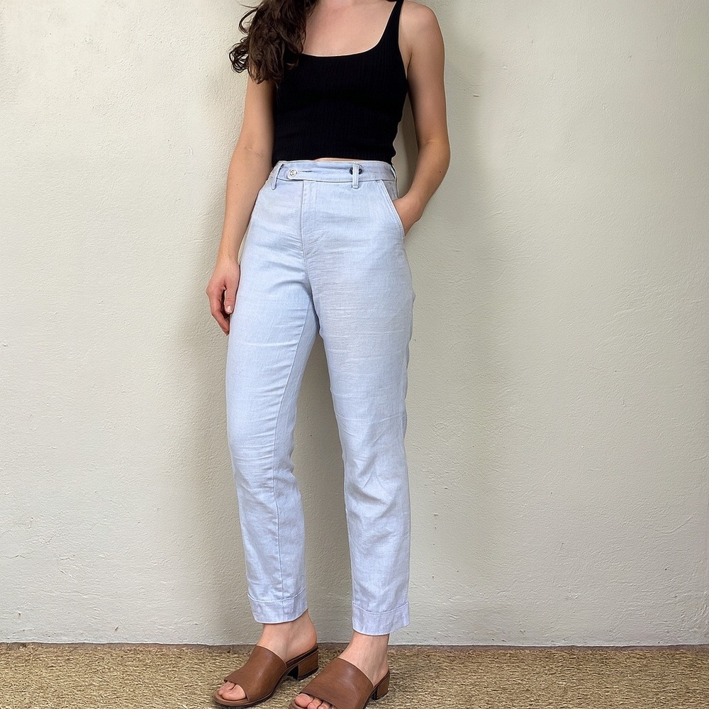Anthropologie The Essential Slim Pants Womens 2‎ Blue Herringbone Cropped
